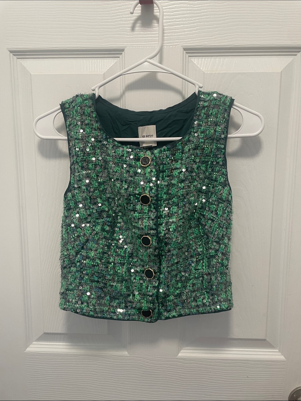 NWT-Maeve Emerald Green Sequin Tweed Cropped Vest